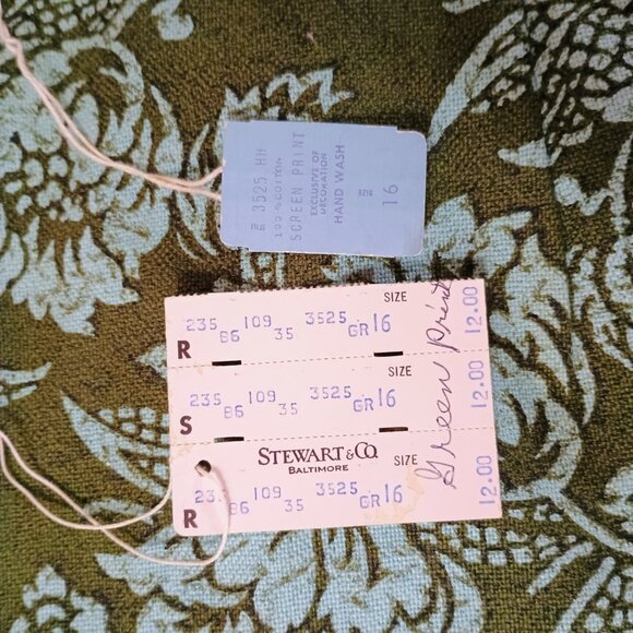 EUC: Vintage 60s Stewart & Co Green Print Midi Dress Floral Classic Size 16 - Picture 9 of 9